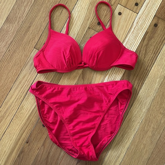 Athena Y2K 90s Red Underwire Bikini Swimsuit 2 pc Lined Women 14 - Picture 1 of 7